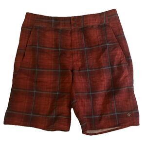 Columbia Swim Trunks Orange Plaid Mens Omni Shade Pockets Drawstring 34